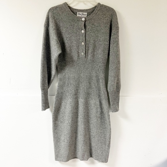 Rickie Freeman Vintage Long Sleeve wool Sweater mini Dress Gray Sz 4 holiday - Picture 3 of 9